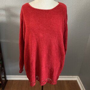 Lane Bryant Sweater Size 14/16 Crochet Trim Red Velvet Soft Comfy Cozy‎